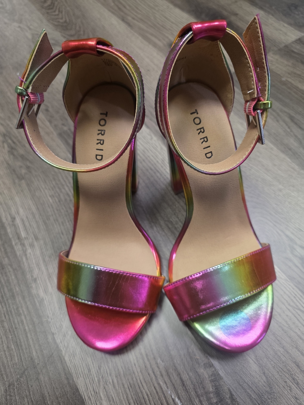 Torrid Rainbow Metallic Ankle Strap Sandal Heels - Pink Multi